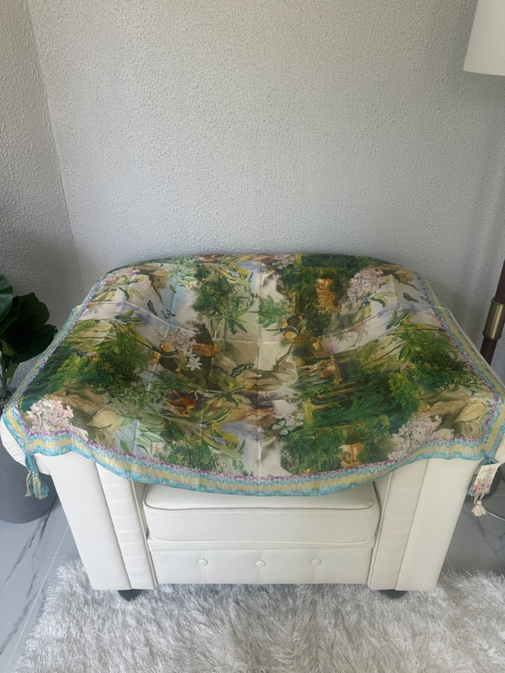 Johnny Was Rawi 💯 Silk Scarf, Green Botanical Scenic Silk Wrap NWT